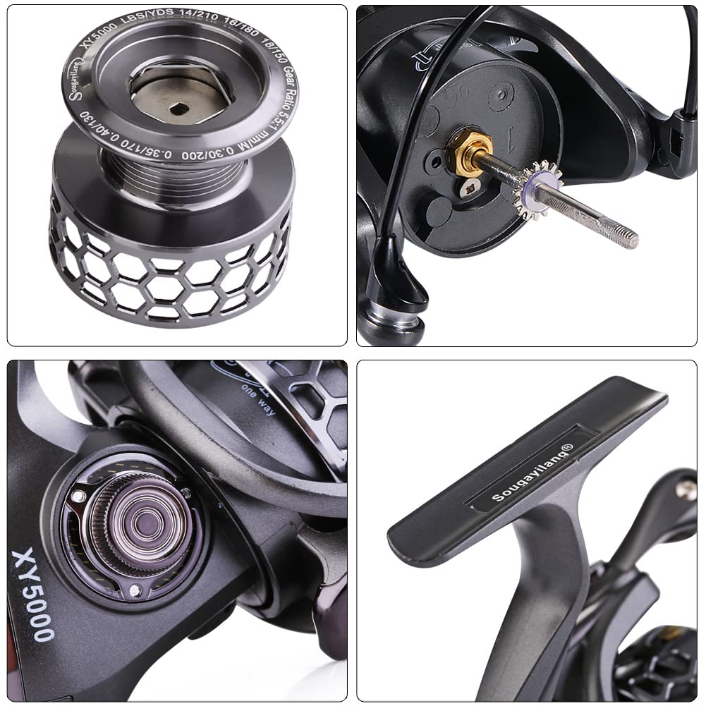 Sougayilang Fishing Reel 13+1BB Light Weight Ultra Smooth Aluminum Spinning Fishing Reel with Free Spare Graphite Spool