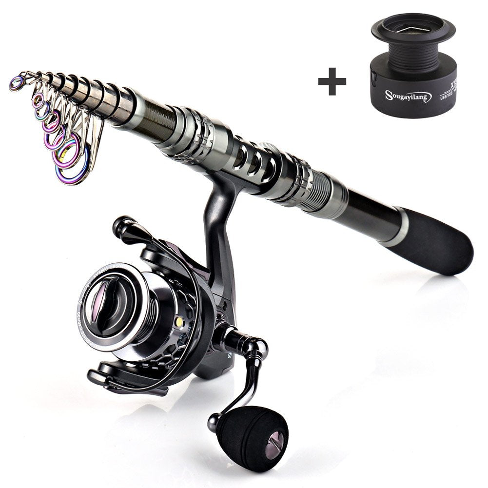 Sougayilang Fishing Rod Reel Combo with Telescopic Fishing Pole Spinning Reel Carrier Bag for Travel Saltwater Freshwater Fishing