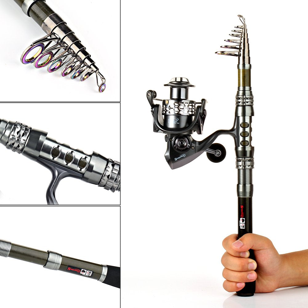 Sougayilang Fishing Rod Reel Combo with Telescopic Fishing Pole Spinning Reel Carrier Bag for Travel Saltwater Freshwater Fishing
