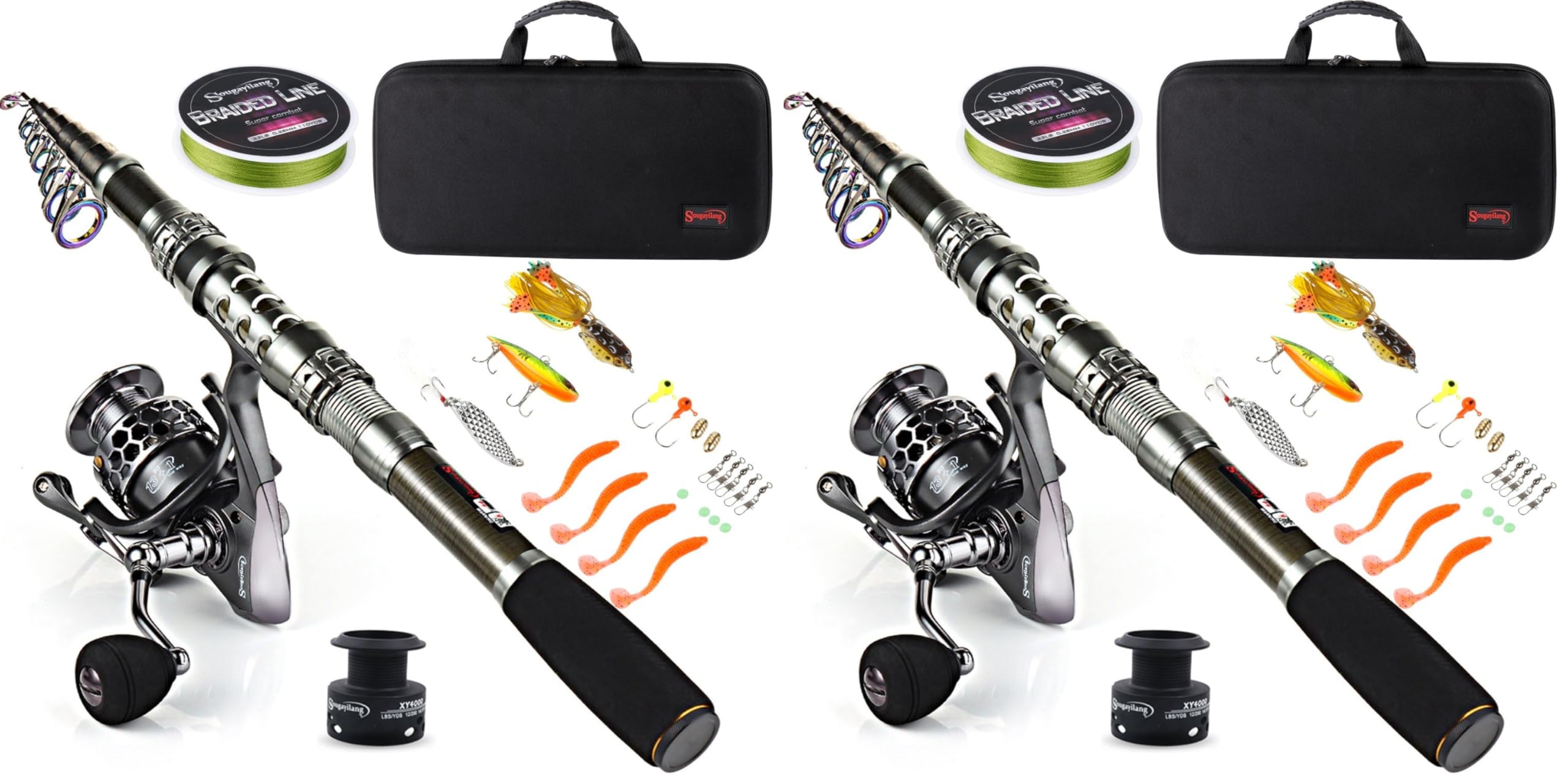 Sougayilang Fishing Rod Reel Combo with Telescopic Fishing Pole Spinning Reel Carrier Bag for Travel Saltwater Freshwater Fishing