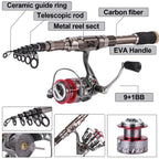 Sougayilang Fishing Rod and Reel Set Carbon Fiber Telescopic Fishing Rod 12+1BB Spinning Reel with Carry Case for Saltwater Freshwater