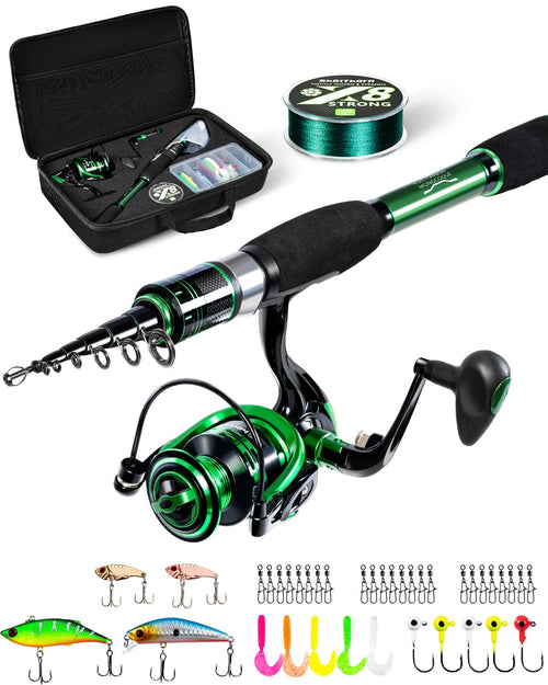 Ghosthorn Fishing Rod and Reel Combo Graphite Telescoping Fishing Pole Portable Travel Kit with Carrier Bag for Freshwater Saltwater