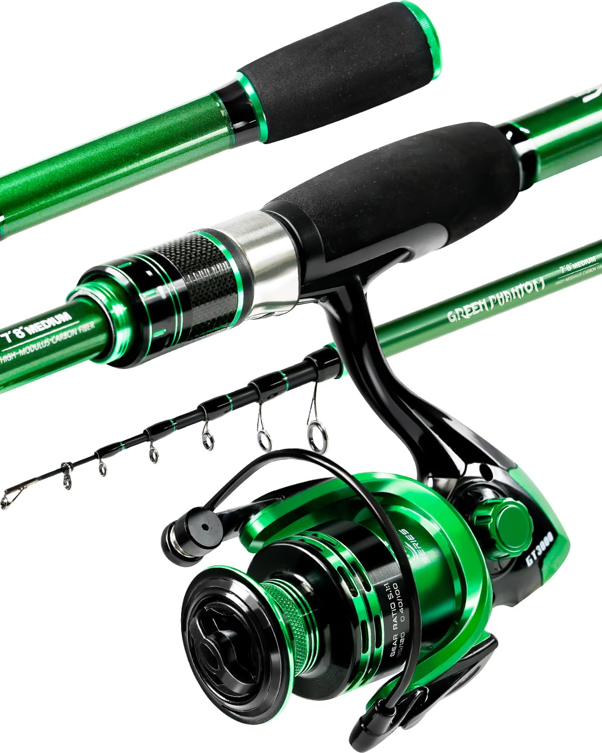Ghosthorn Fishing Rod and Reel Combo Graphite Telescoping Fishing Pole Portable Travel Kit with Carrier Bag for Freshwater Saltwater