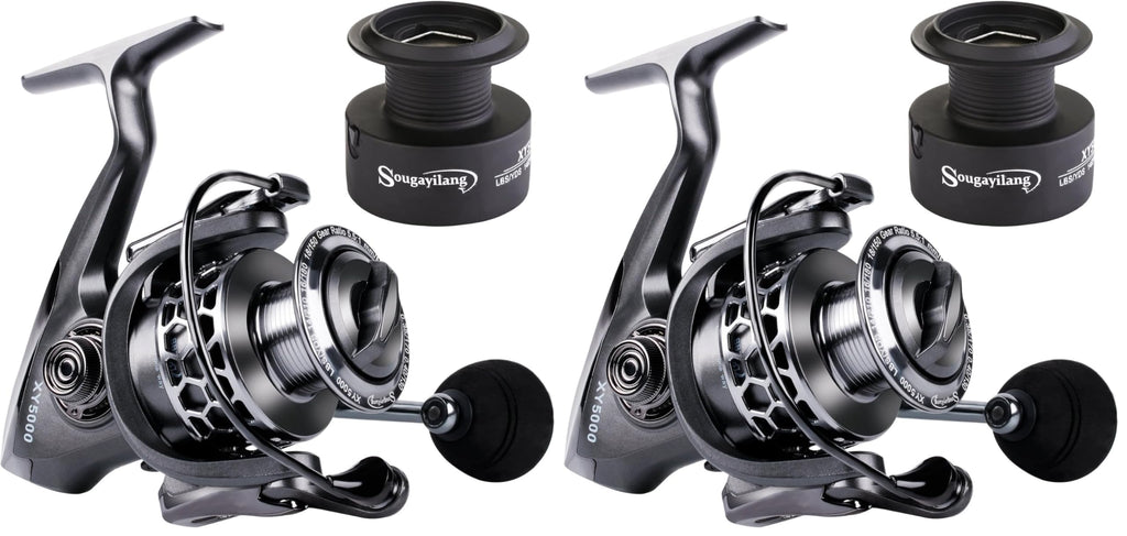 Sougayilang Fishing Reel 13+1BB Light Weight Ultra Smooth Aluminum Spinning Fishing Reel with Free Spare Graphite Spool