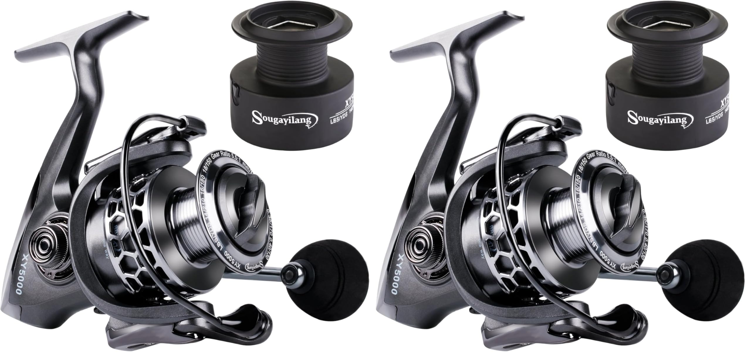 Sougayilang Fishing Reel 13+1BB Light Weight Ultra Smooth Aluminum Spinning Fishing Reel with Free Spare Graphite Spool