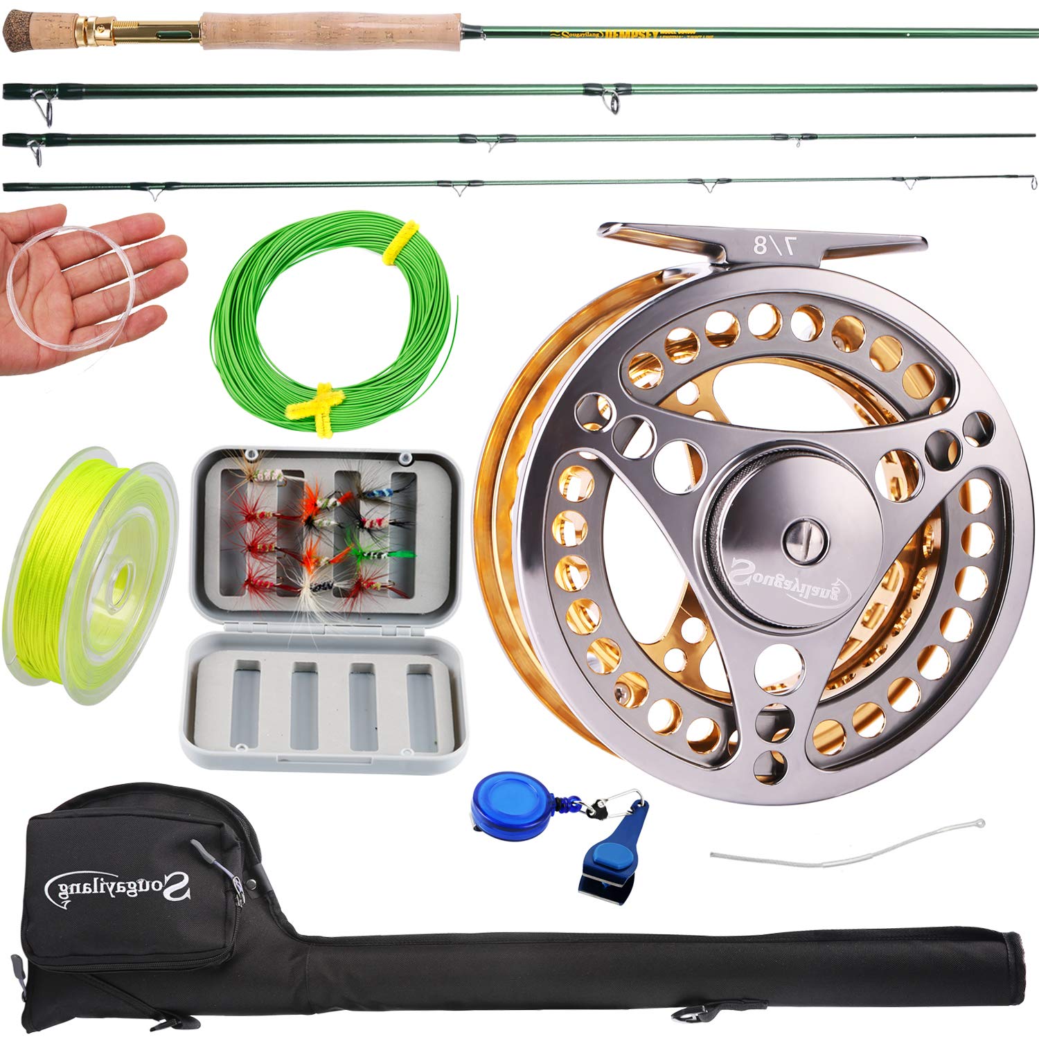 Sougayilang Fly Fishing Rod Reel Combos with Lightweight Portable Fly Rod and CNC-machined Aluminum Alloy Fly Reel,Fly Fishing Complete Starter Package