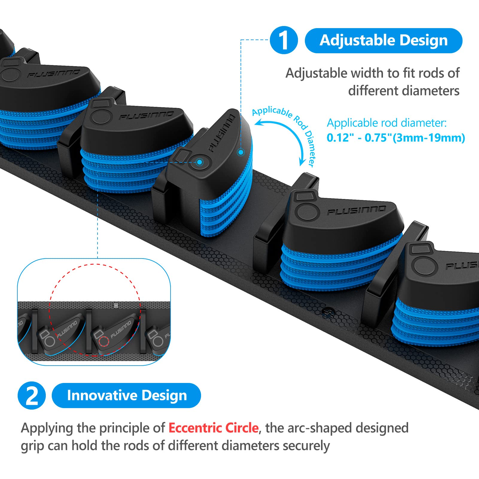 PLUSINNO Fishing Rod Holders - V6 Vertical Support for Extra Large & Heavy Fishing Rod Combos, Garage & Wall Mounted Rack Storage