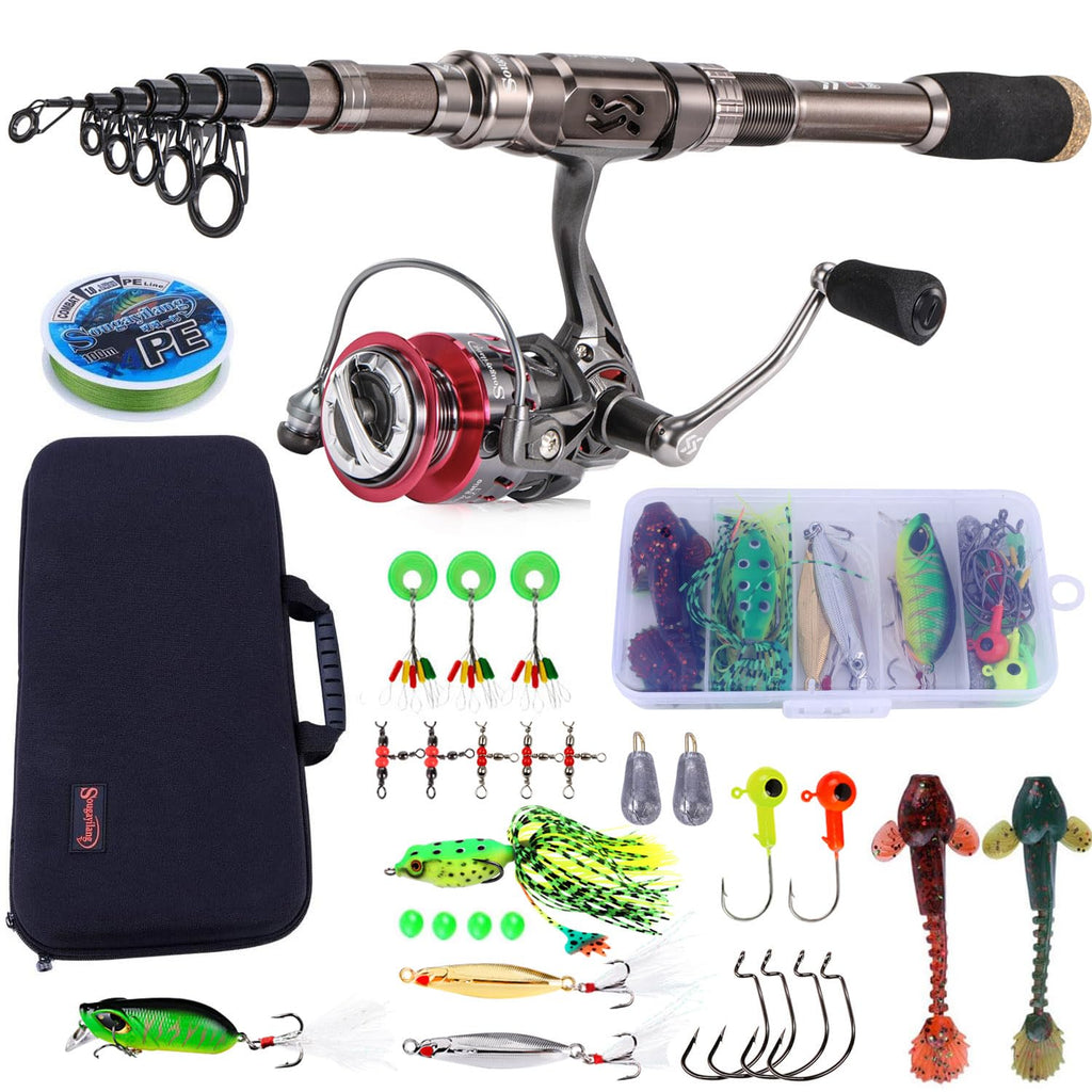 Sougayilang Fishing Rod and Reel Set Carbon Fiber Telescopic Fishing Rod 12+1BB Spinning Reel with Carry Case for Saltwater Freshwater