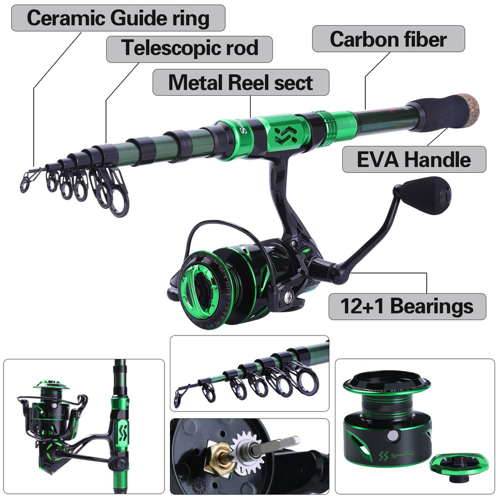 Sougayilang Fishing Rod and Reel Set Carbon Fiber Telescopic Fishing Rod 12+1BB Spinning Reel with Carry Case for Saltwater Freshwater