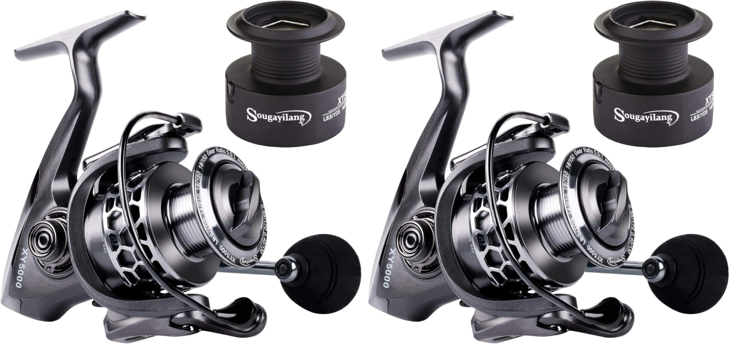 Sougayilang Fishing Reel 13+1BB Light Weight Ultra Smooth Aluminum Spinning Fishing Reel with Free Spare Graphite Spool