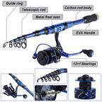 Sougayilang Fishing Rod and Reel Set Carbon Fiber Telescopic Fishing Rod 12+1BB Spinning Reel with Carry Case for Saltwater Freshwater