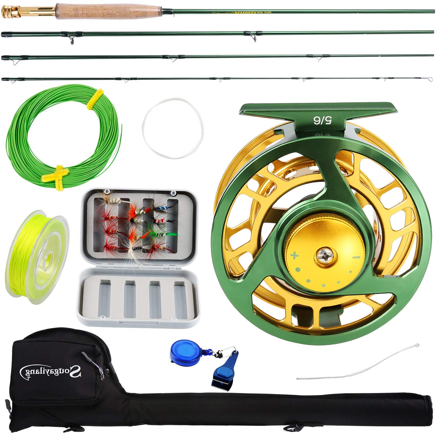Sougayilang Fly Fishing Rod Reel Combos with Lightweight Portable Fly Rod and CNC-machined Aluminum Alloy Fly Reel,Fly Fishing Complete Starter Package