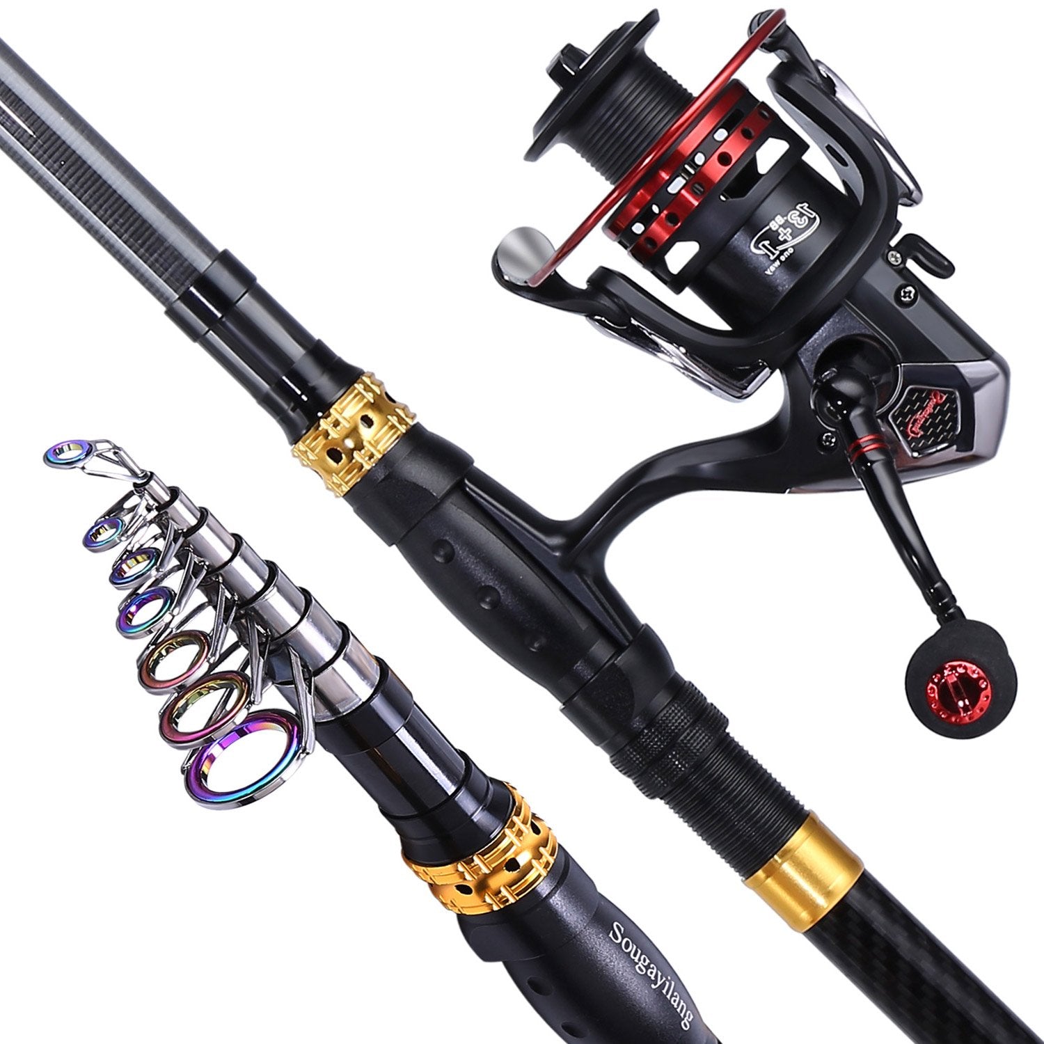 Sougayilang Fishing Rod Reel Combo with Telescopic Fishing Pole Spinning Reel Carrier Bag for Travel Saltwater Freshwater Fishing