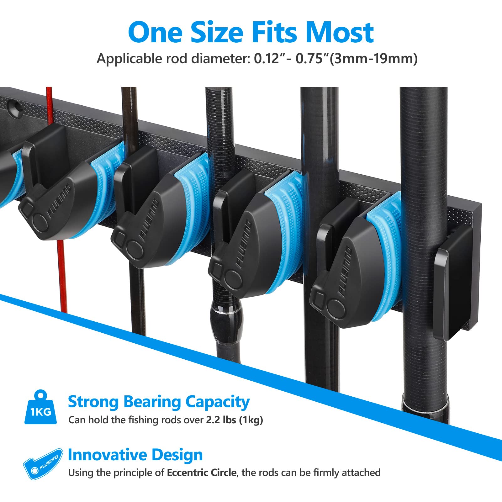 PLUSINNO Fishing Rod Holders - V6 Vertical Support for Extra Large & Heavy Fishing Rod Combos, Garage & Wall Mounted Rack Storage