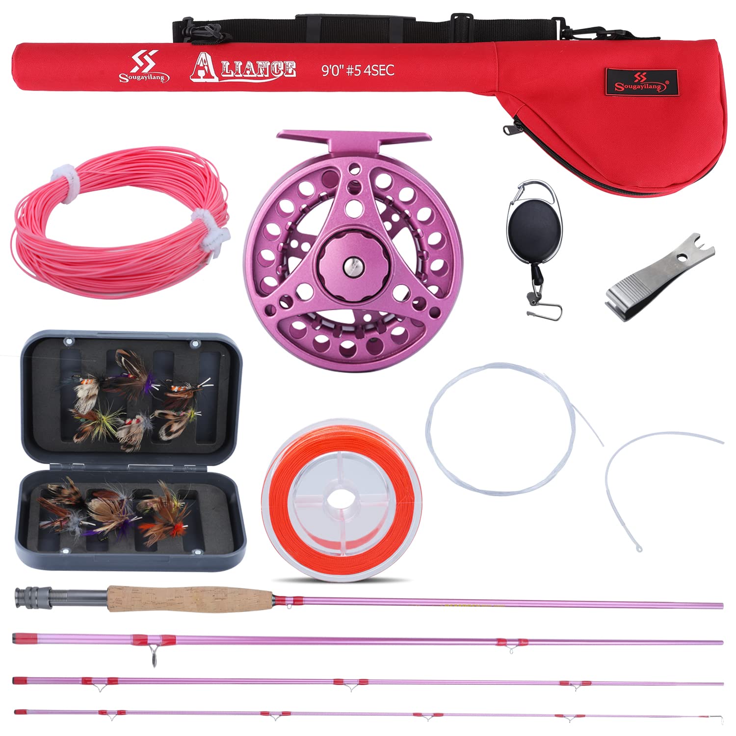Sougayilang Fly Fishing Rod Reel Combos with Lightweight Portable Fly Rod and CNC-machined Aluminum Alloy Fly Reel,Fly Fishing Complete Starter Package