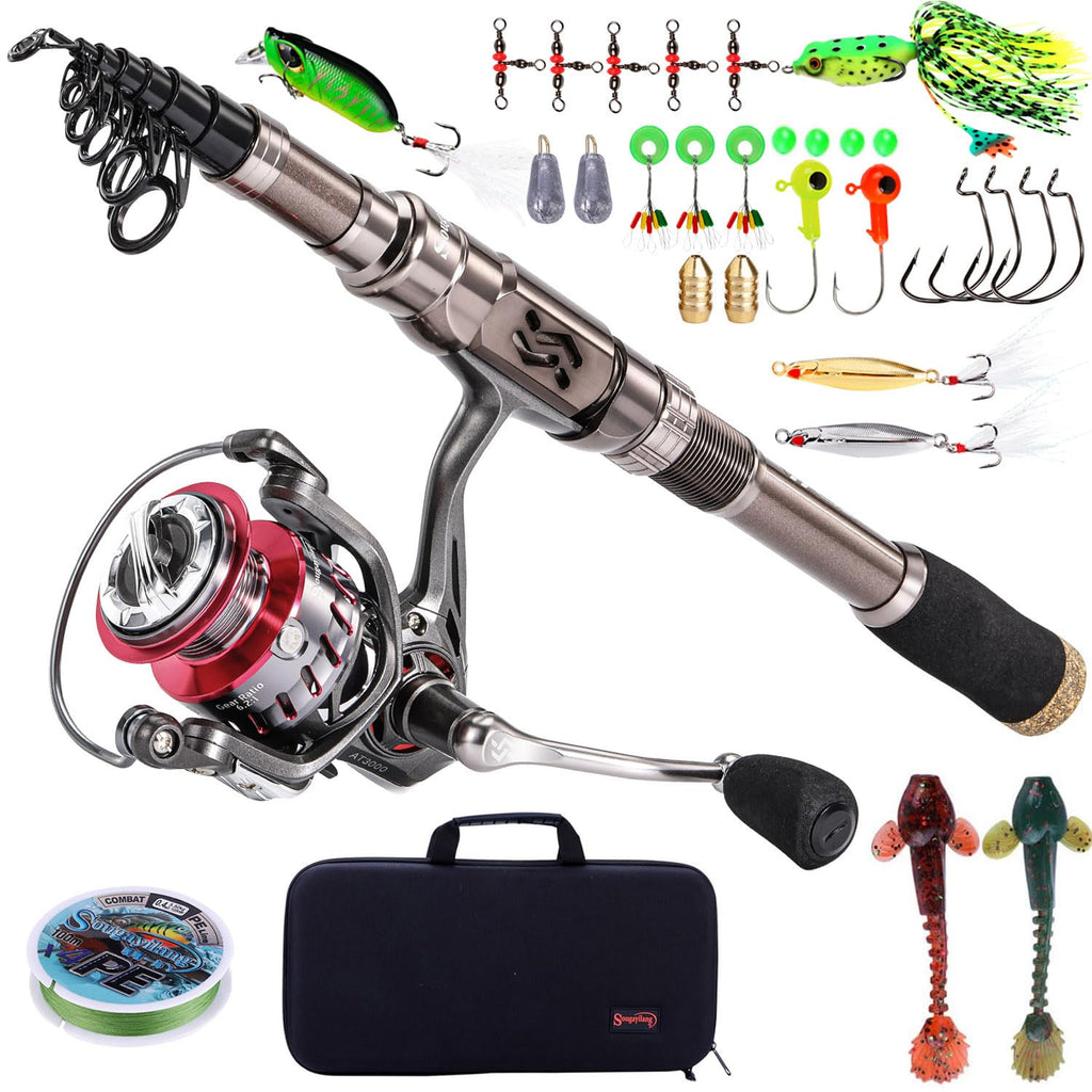 Sougayilang Fishing Rod and Reel Set Carbon Fiber Telescopic Fishing Rod 12+1BB Spinning Reel with Carry Case for Saltwater Freshwater