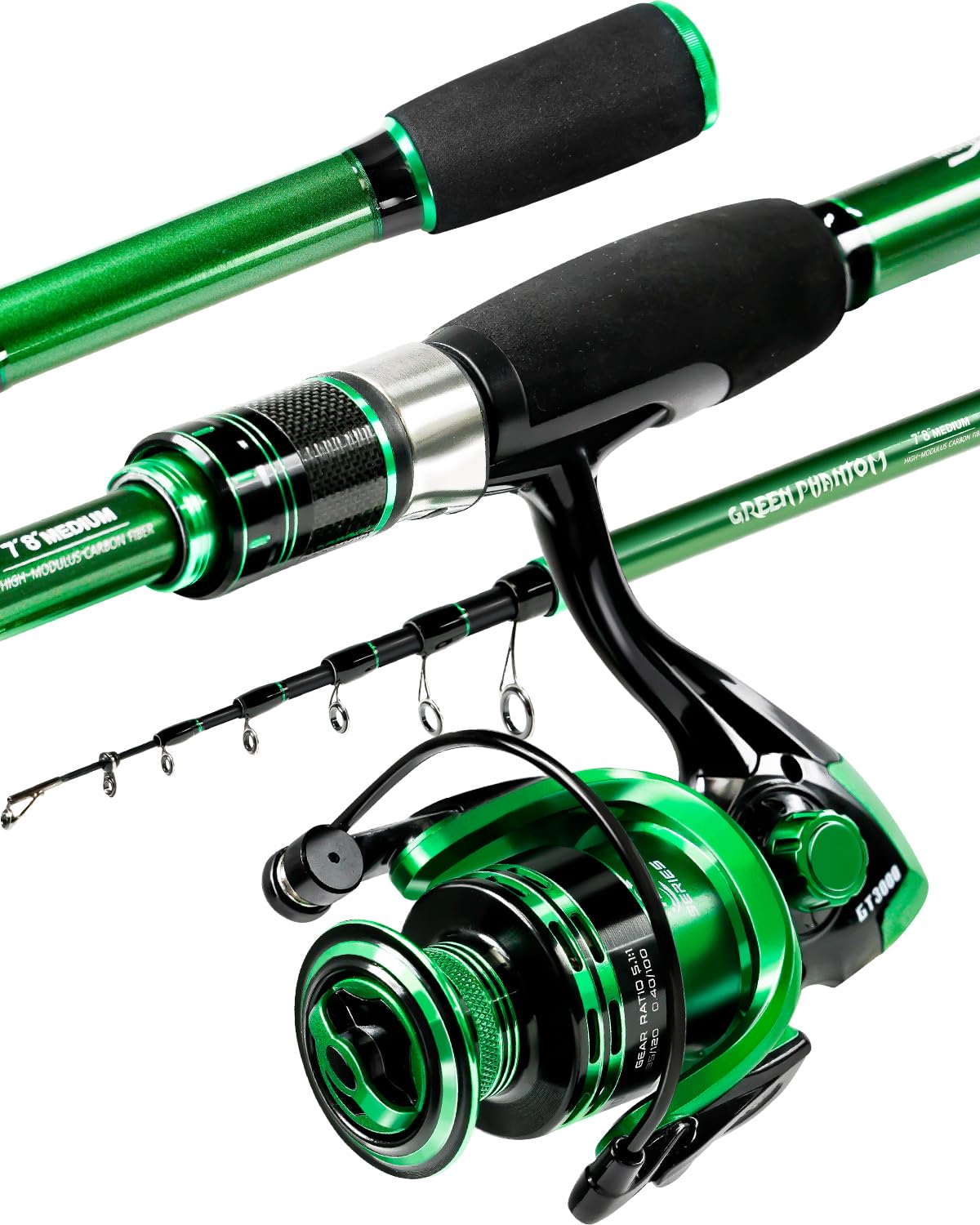 Ghosthorn Fishing Rod and Reel Combo Graphite Telescoping Fishing Pole Portable Travel Kit with Carrier Bag for Freshwater Saltwater