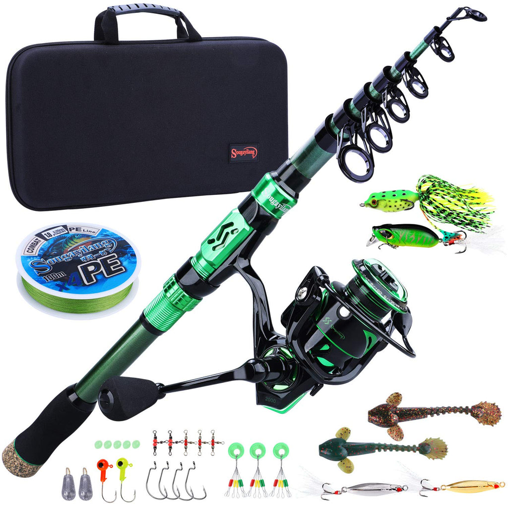 Sougayilang Fishing Rod and Reel Set Carbon Fiber Telescopic Fishing Rod 12+1BB Spinning Reel with Carry Case for Saltwater Freshwater
