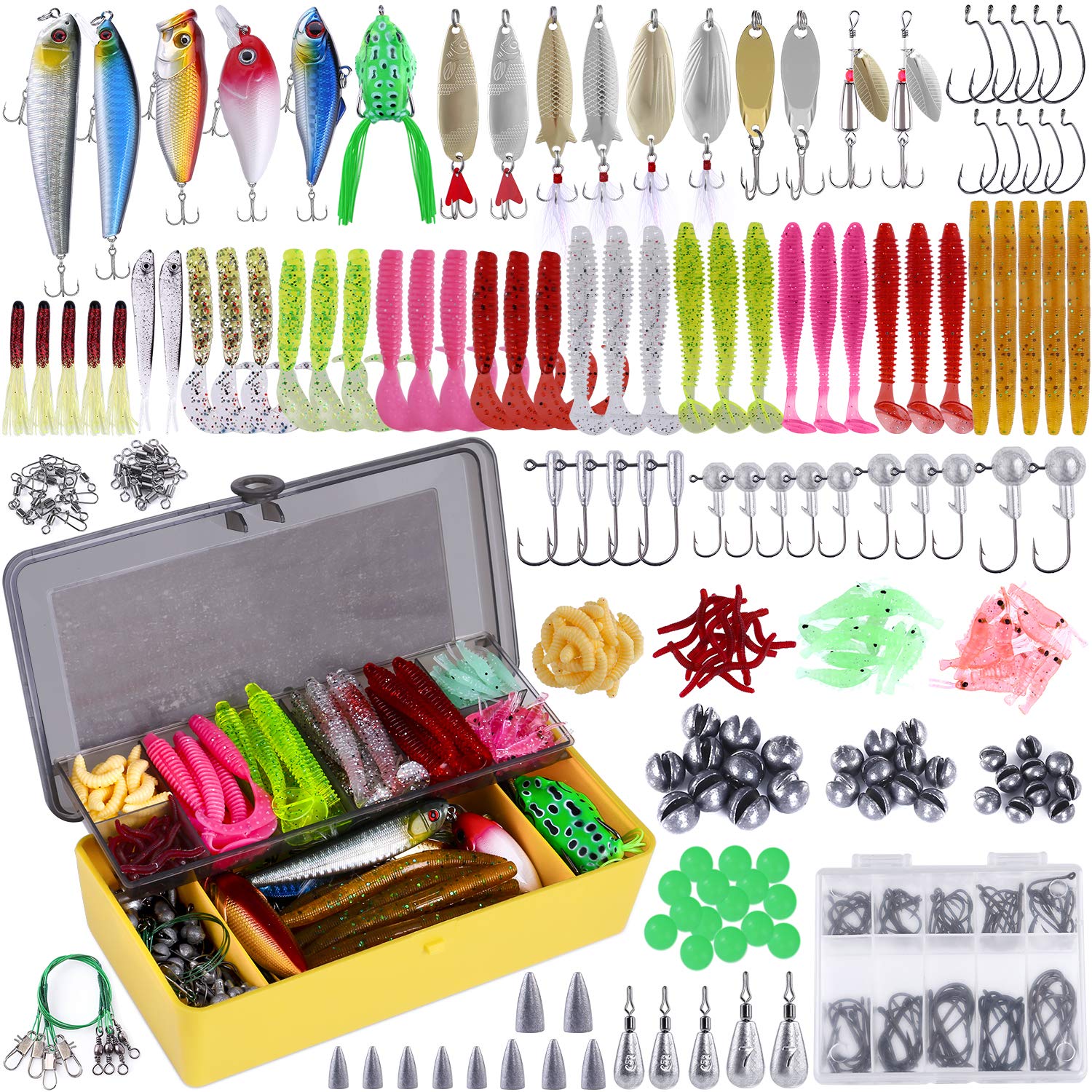 PLUSINNO Fishing Lures, All-in-One Fishing Tackle Box with Tackle Included, Fishing Gear Lure Bait Accessories Kit for Freshwater Bass Trout, Ideal Fishing Gifts for Men, Father & Beginners