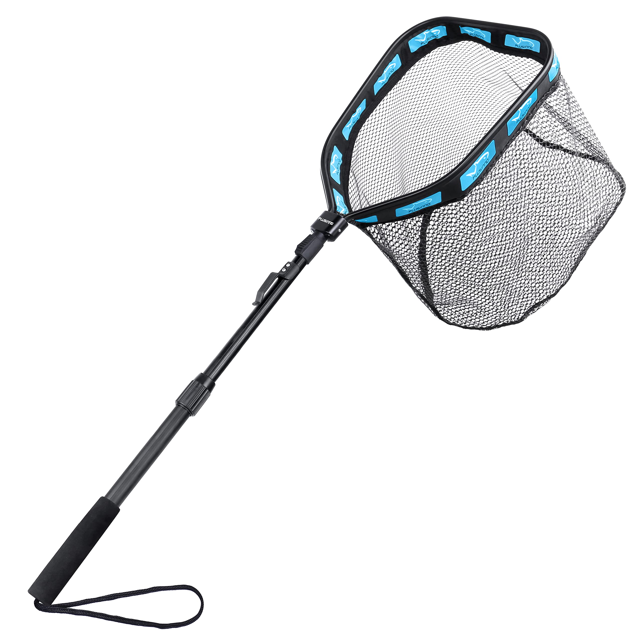 PLUSINNO Floating Fishing Net for Steelhead, Salmon, Fly, Kayak, Catfish, Bass, Trout Fishing, Rubber Coated Foldable Landing Net with Fixed or Telescoping Pole Handle, Fishing Gear and Gifts for Men