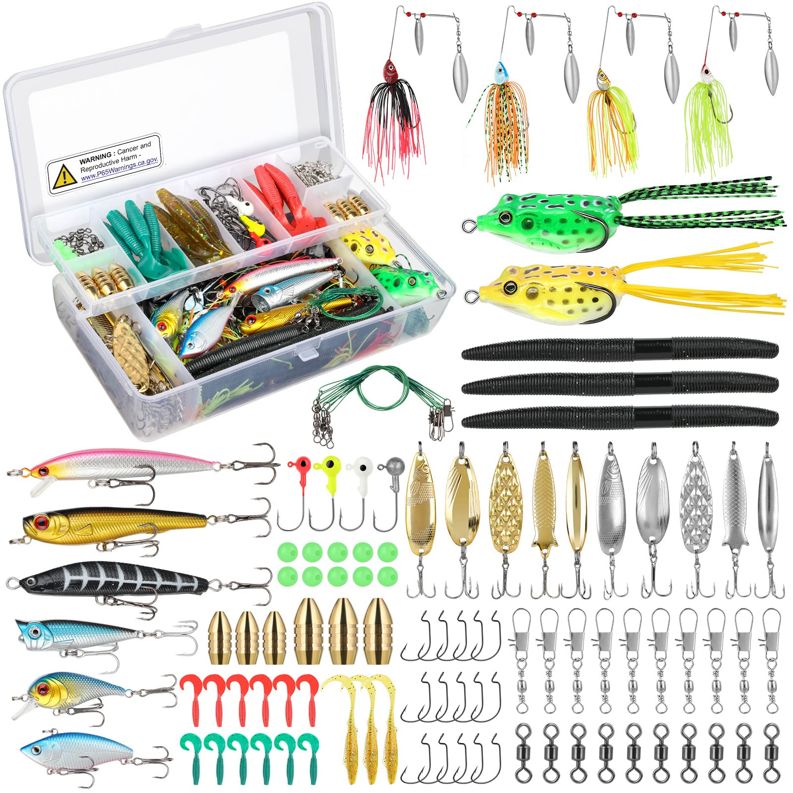 PLUSINNO Fishing Lures, All-in-One Fishing Tackle Box with Tackle Included, Fishing Gear Lure Bait Accessories Kit for Freshwater Bass Trout, Ideal Fishing Gifts for Men, Father & Beginners