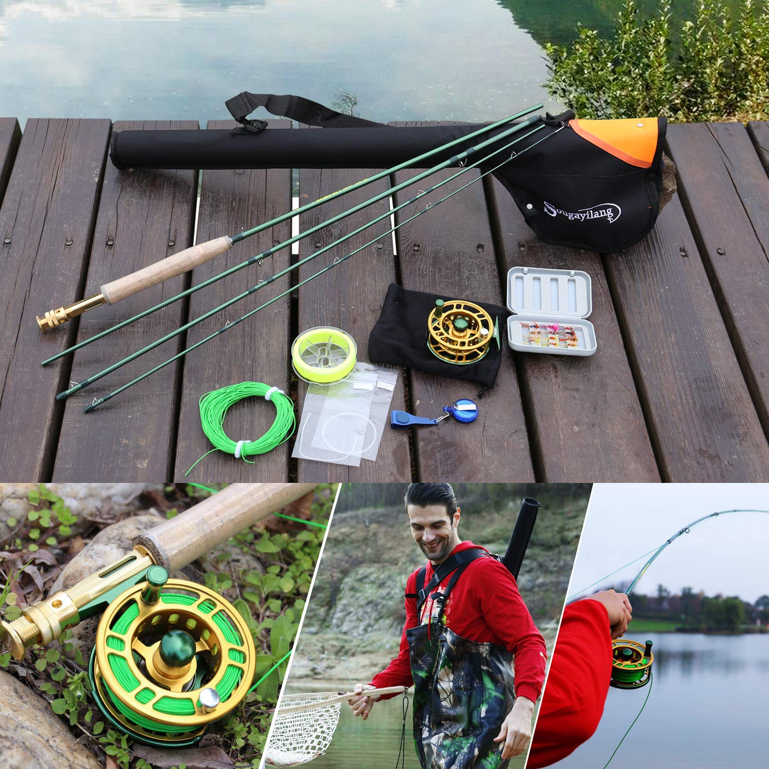 Sougayilang Fly Fishing Rod Reel Combos with Lightweight Portable Fly Rod and CNC-machined Aluminum Alloy Fly Reel,Fly Fishing Complete Starter Package