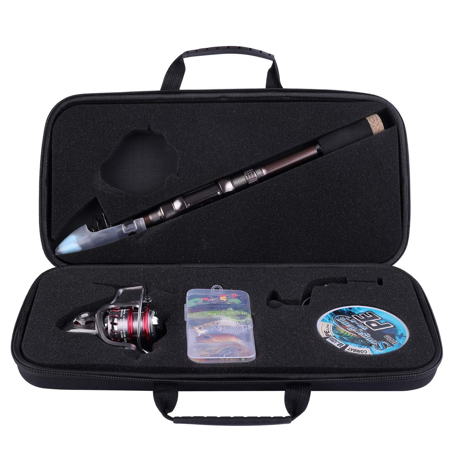 Sougayilang Fishing Rod and Reel Set Carbon Fiber Telescopic Fishing Rod 12+1BB Spinning Reel with Carry Case for Saltwater Freshwater