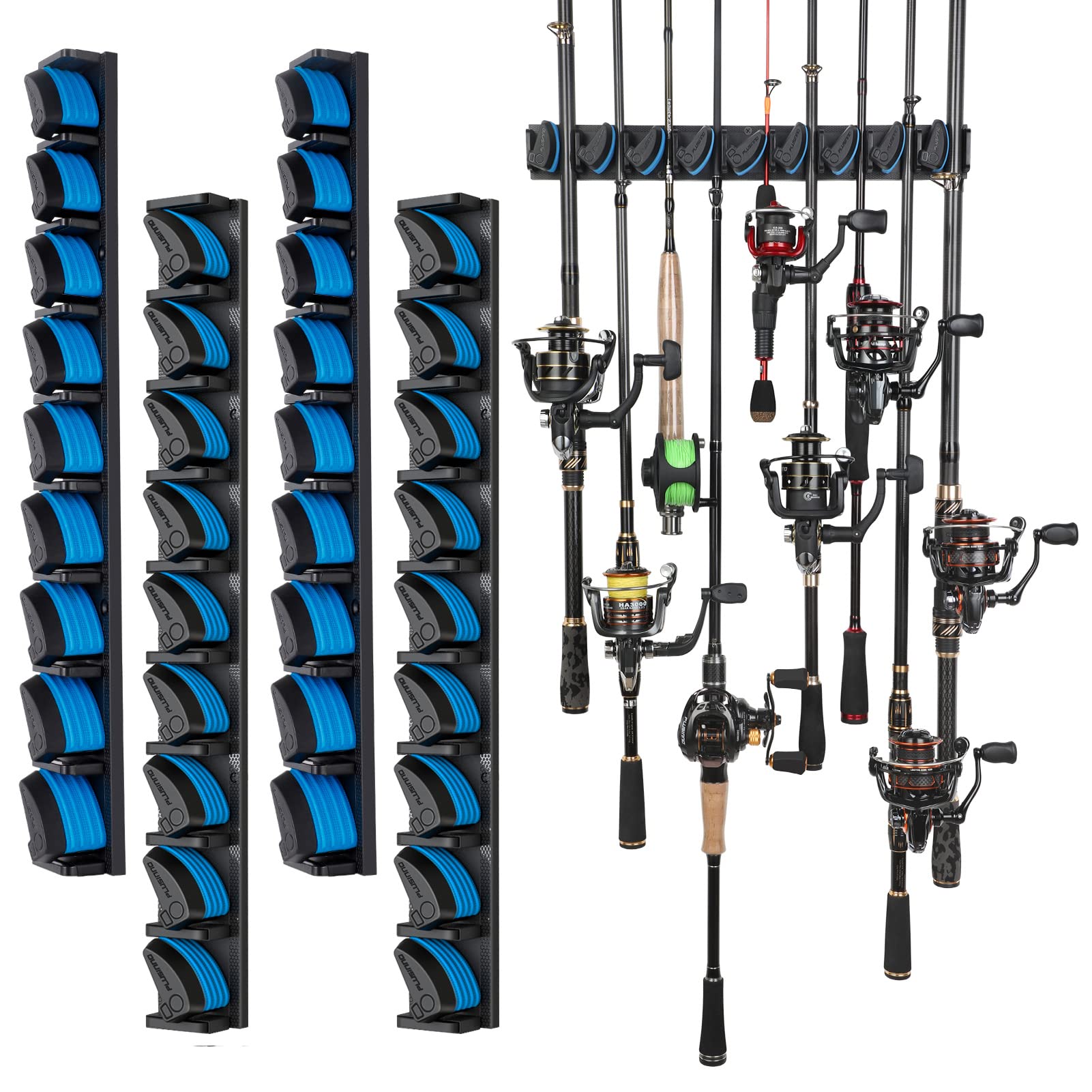 PLUSINNO Fishing Rod Holders - V6 Vertical Support for Extra Large & Heavy Fishing Rod Combos, Garage & Wall Mounted Rack Storage