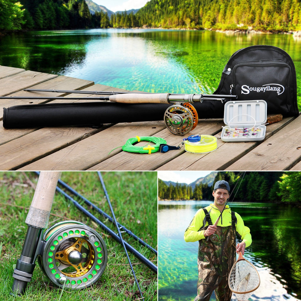 Sougayilang Fly Fishing Rod Reel Combos with Lightweight Portable Fly Rod and CNC-machined Aluminum Alloy Fly Reel,Fly Fishing Complete Starter Package