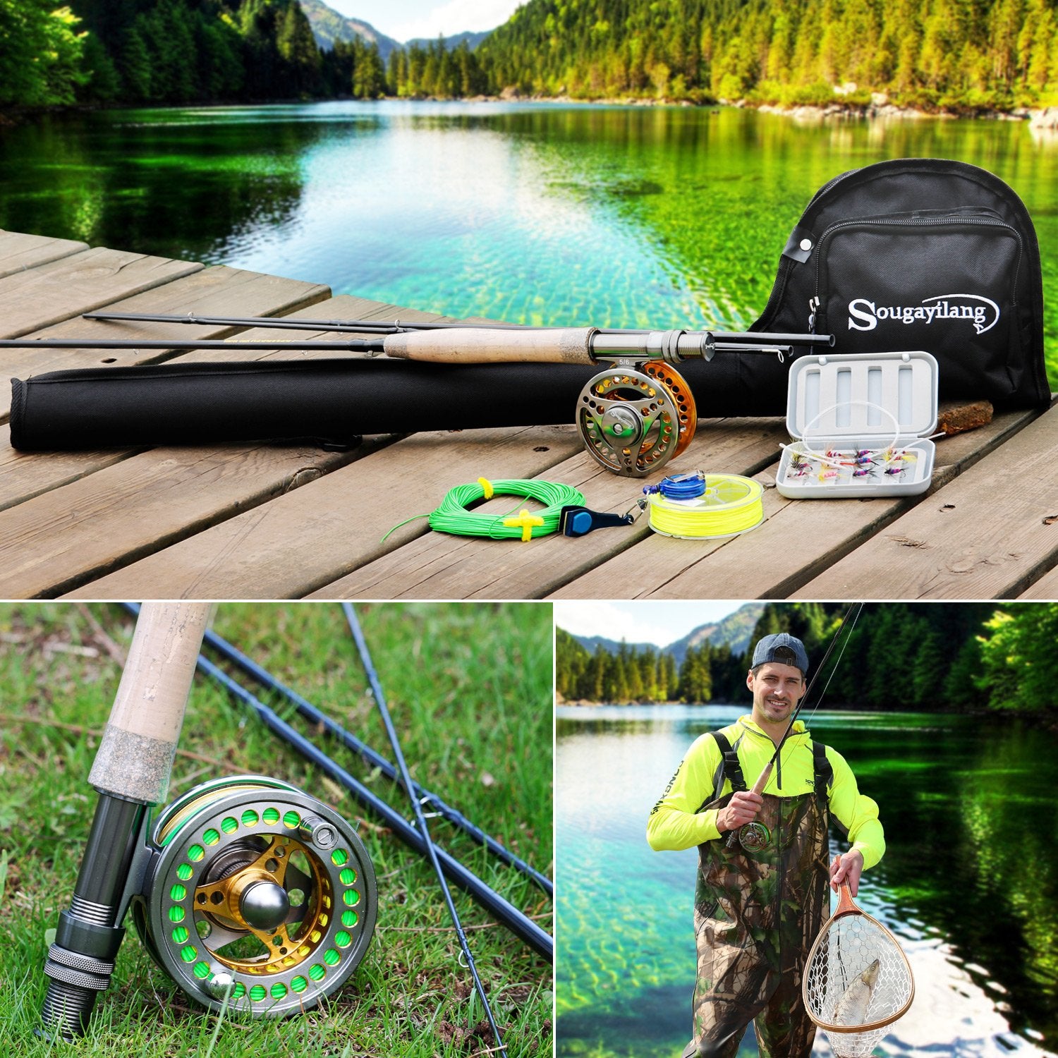 Sougayilang Fly Fishing Rod Reel Combos with Lightweight Portable Fly Rod and CNC-machined Aluminum Alloy Fly Reel,Fly Fishing Complete Starter Package
