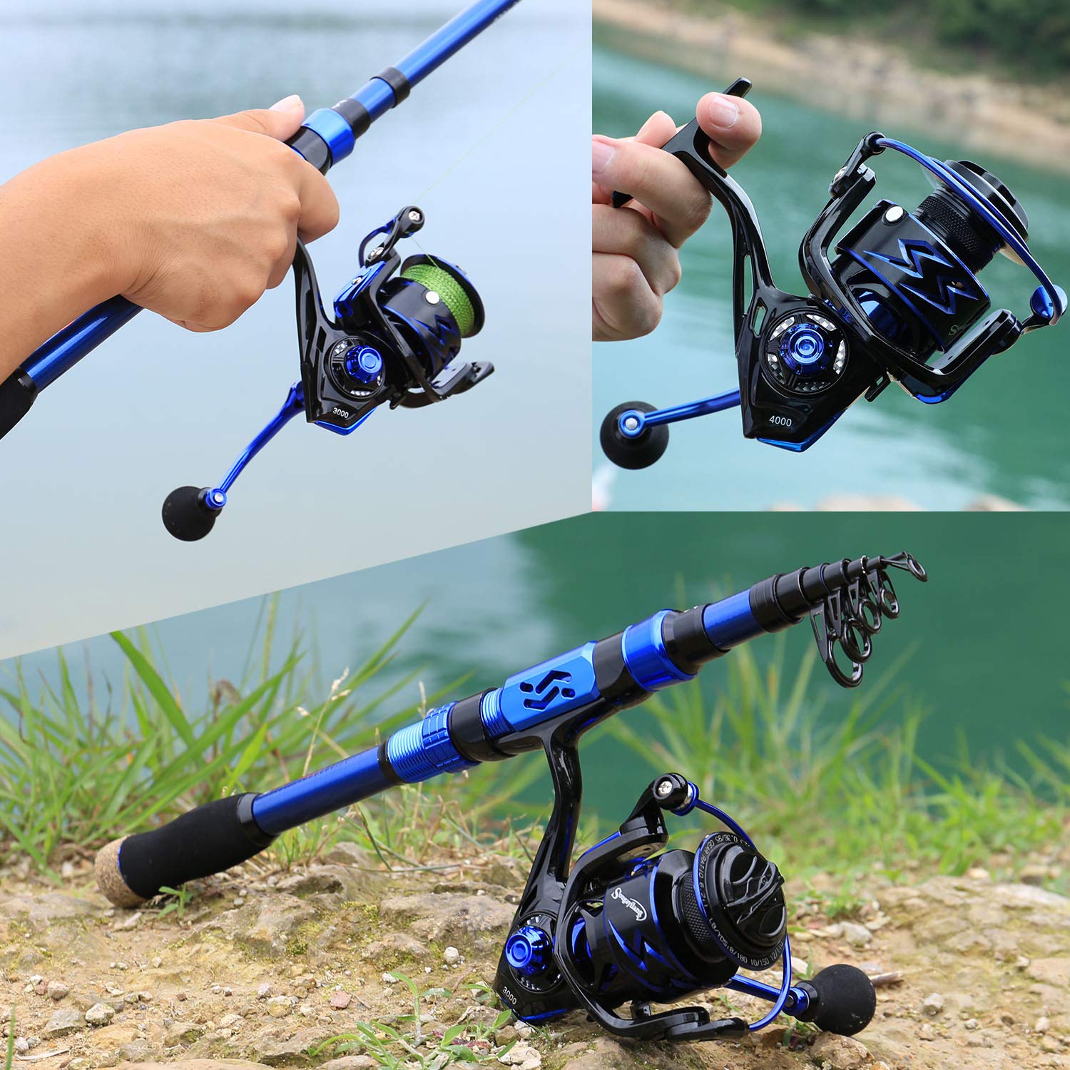 Sougayilang Fishing Rod and Reel Set Carbon Fiber Telescopic Fishing Rod 12+1BB Spinning Reel with Carry Case for Saltwater Freshwater