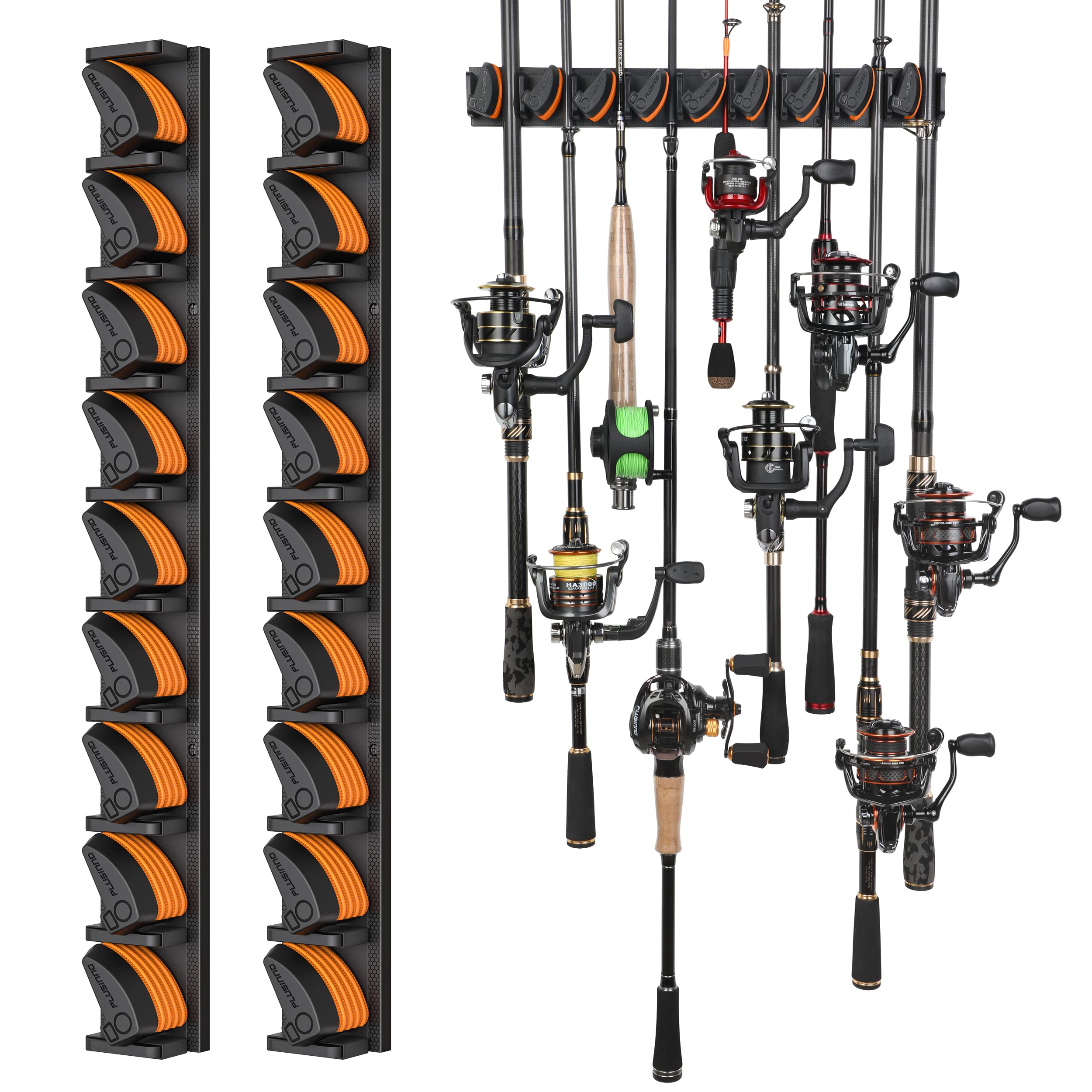 PLUSINNO Fishing Rod Holders - V6 Vertical Support for Extra Large & Heavy Fishing Rod Combos, Garage & Wall Mounted Rack Storage