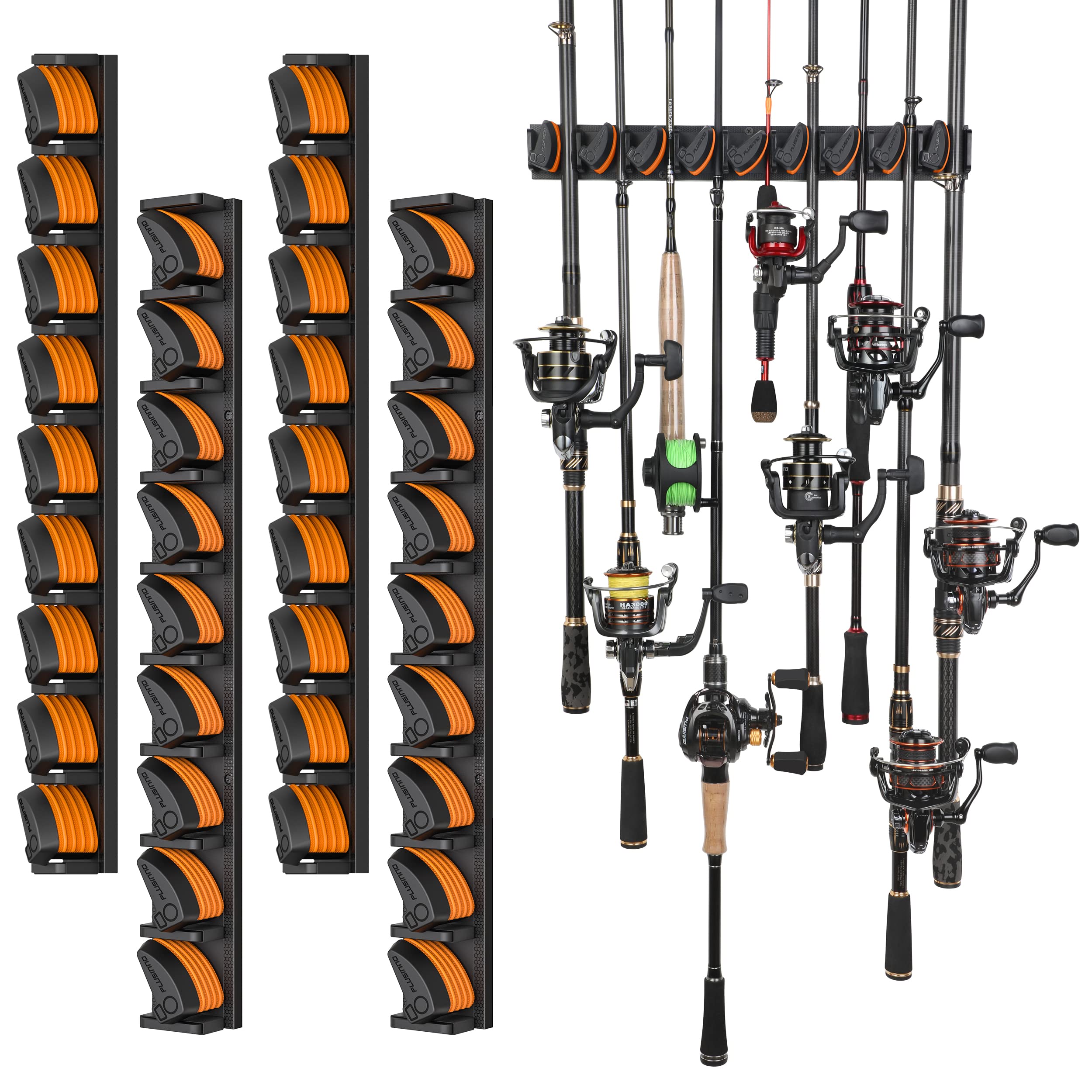 PLUSINNO Fishing Rod Holders - V6 Vertical Support for Extra Large & Heavy Fishing Rod Combos, Garage & Wall Mounted Rack Storage