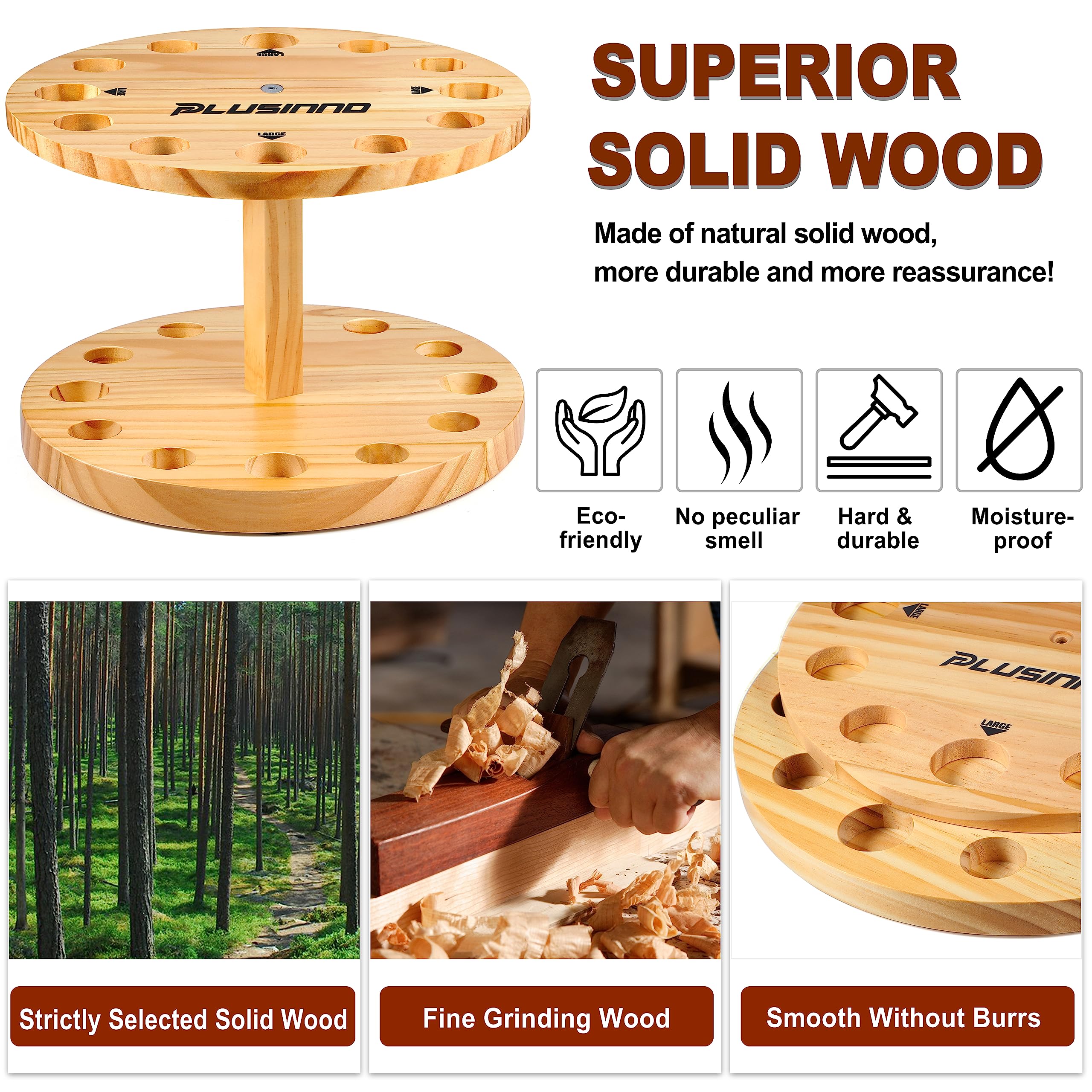 PLUSINNO V12 Fishing Rod Holders for Garage, Vertical Fishing Pole Holders Wooden Round Storage Floor Stand, Fishing Rod/Pole Rack