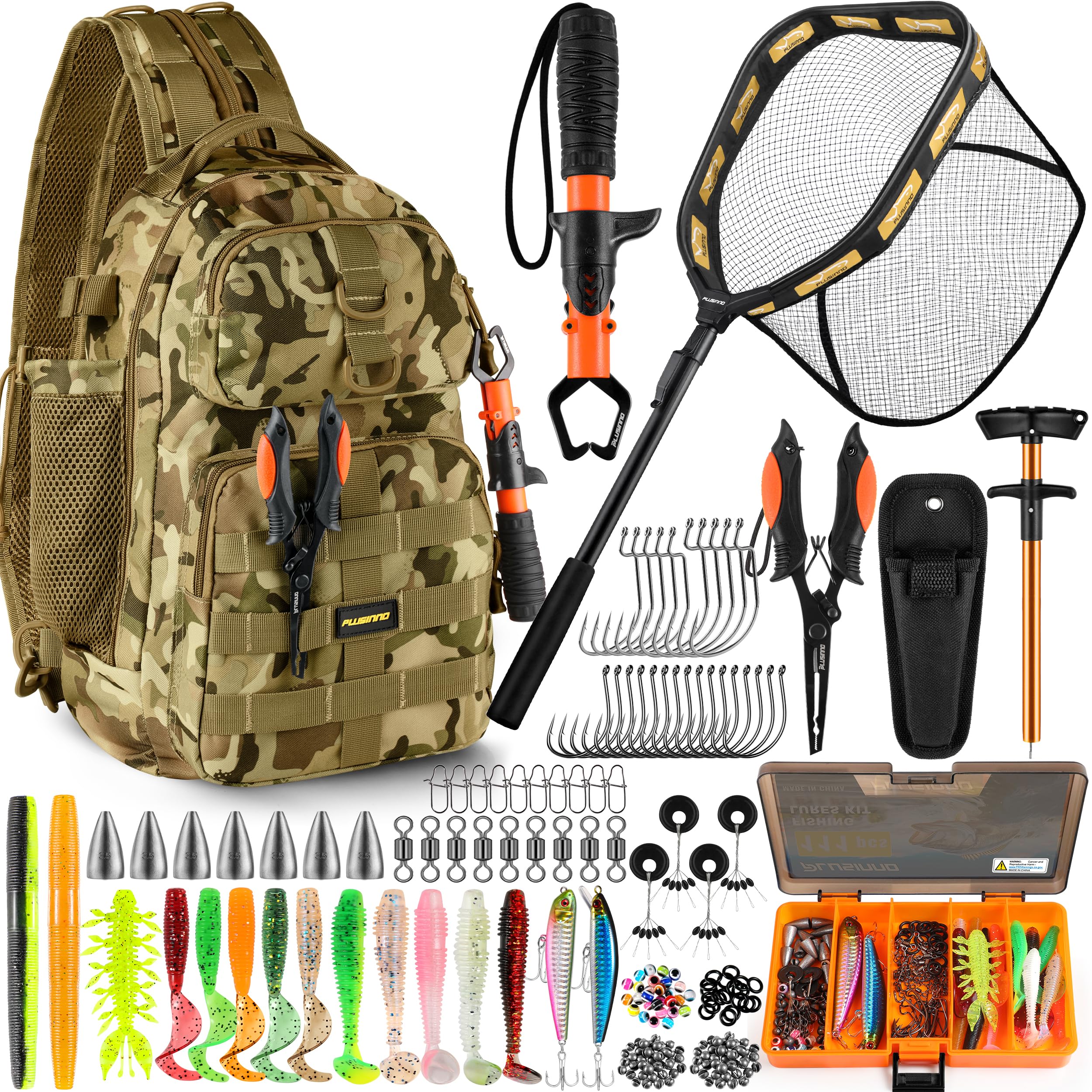 PLUSINNO Fishing Backpack with Tackle Boxes, Waterproof Fishing Sling Tackle Bag For Fishing Gear With Rod Holder, Fishing Gifts for Men With Fishing lures, Fishing pliers.